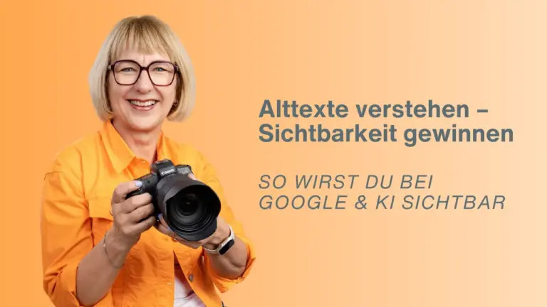 Fotografin Karina Schuh mit Kamera – Blog über Alttexte und Sichtbarkeit bei Google & KI