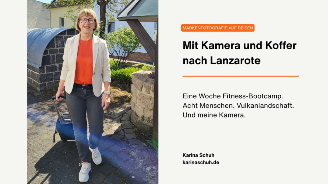 Karina Schuh, Markenfotografin aus Polch bei Koblenz, reisebereit mit Koffer auf dem Weg nach Lanzarote